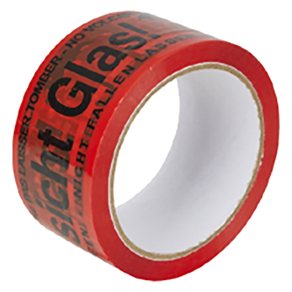 Warning tape Vorsicht Glas with acrylic adhesive, low-noise made of PP in red