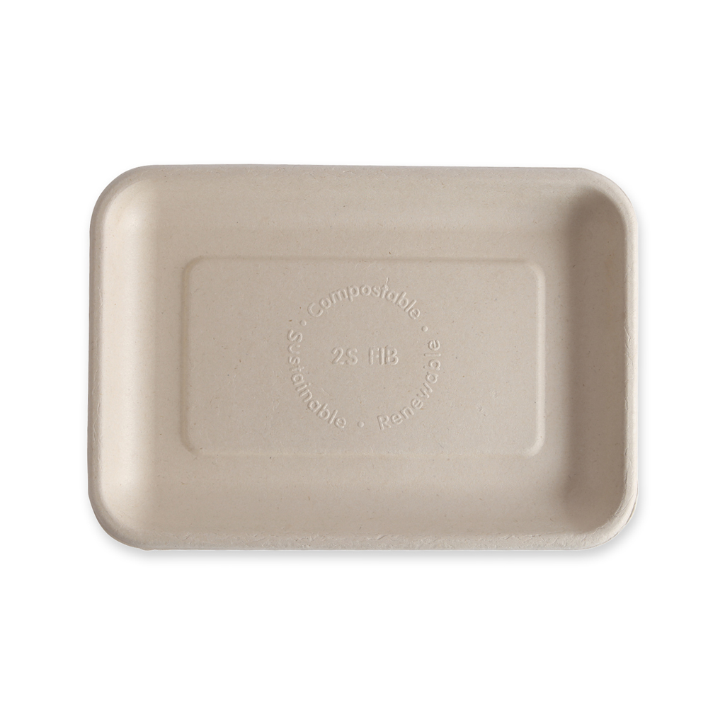 Organic foodtrays, rectangular made of bagasse in nature with top view