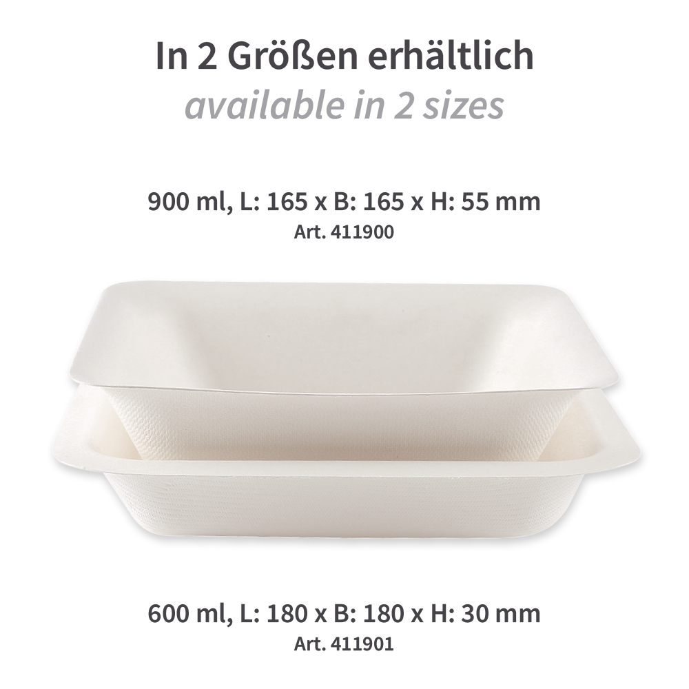 Organic trays Eleganza, square made from bagasse in diffrent sizes