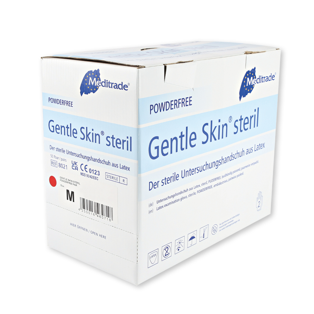Meditrade Gentle Skin® steril Untersuchungshandschuhe aus Latex mit Verpackung