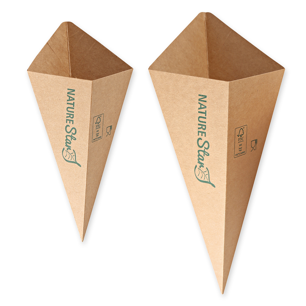 Organic conical bags for fries made of kraft paper/PE, FSC®-mix, preview Image