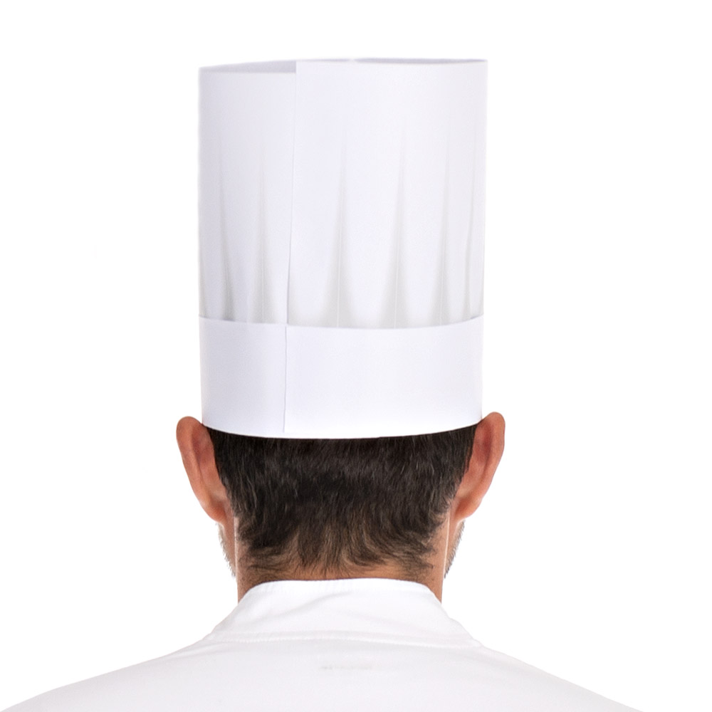 Europa chef's hat made of embossed paper exposed in rear view