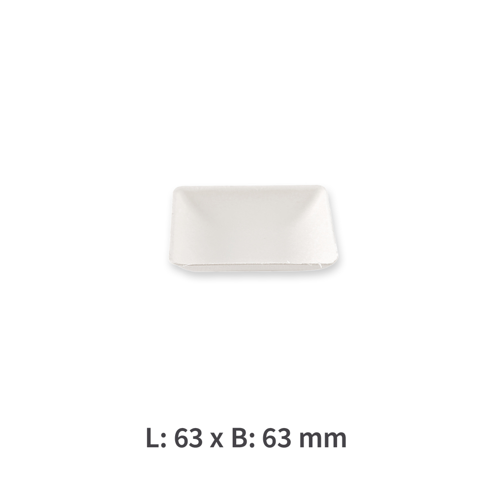 Organic fingerfood trays, square made of bagasse with measure