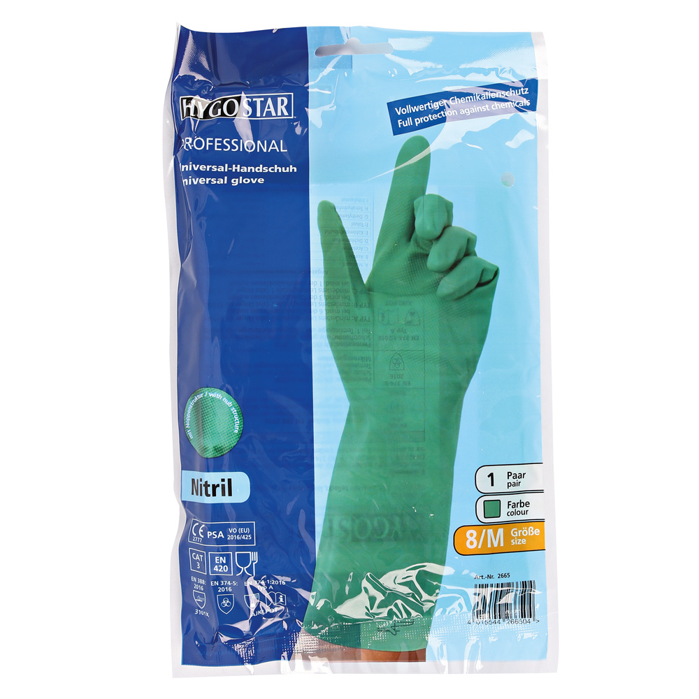 Chemical protection gloves Professional made of nitrile in green in the package
