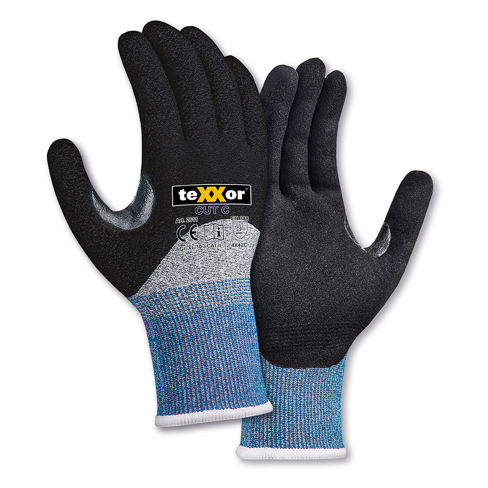 teXXor® Schnittschutz-Strickhandschuhe 2611, CUT C 3/4 beschichtet in der Gesamtansicht