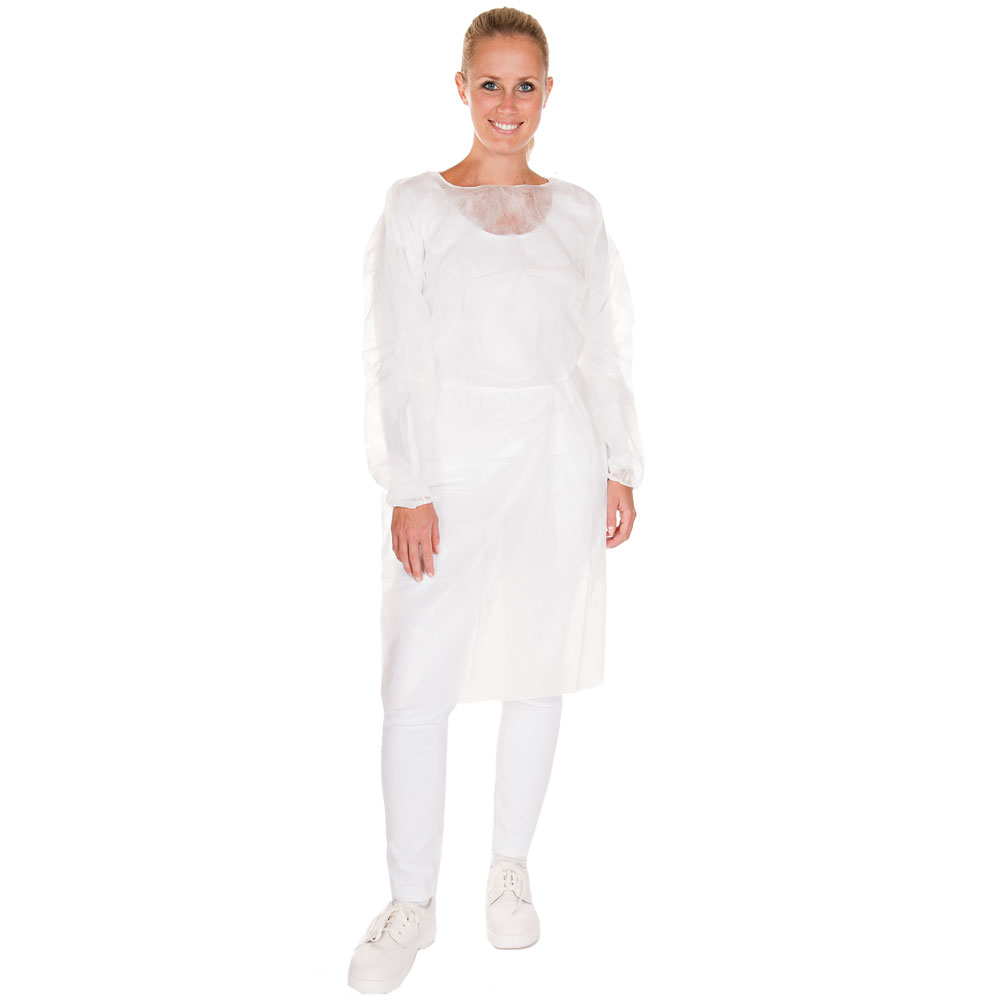Hygienic gowns with elastic wrist band made of PP in white