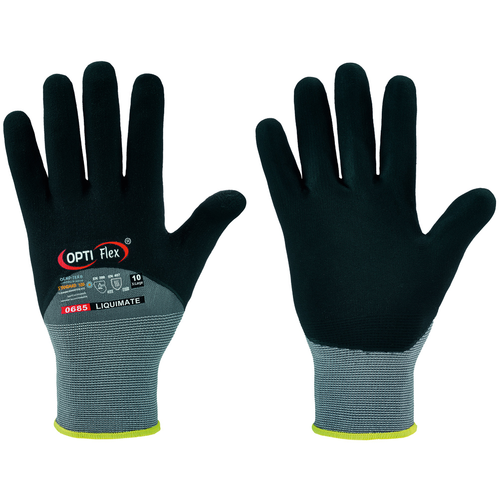 Opti Flex® Liquimate 0685, fine knit gloves in the front and back view