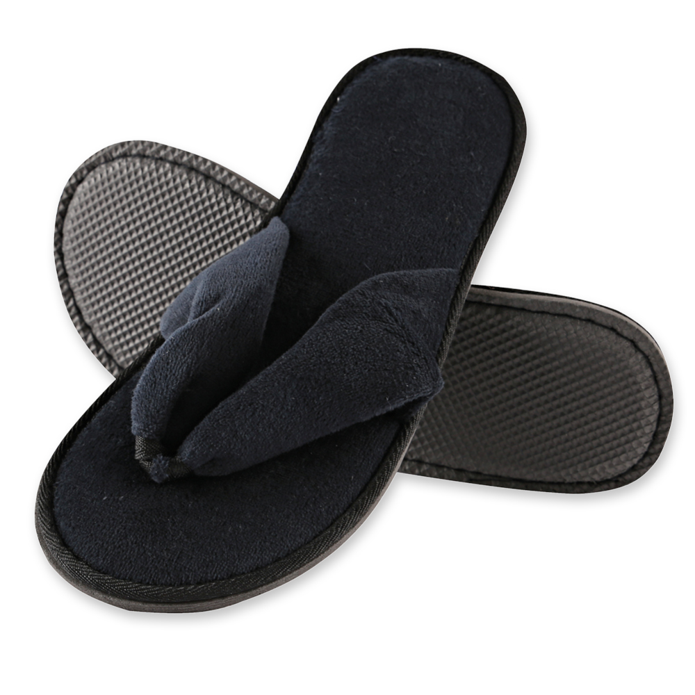 Slipper Black Deluxe, open, made from velour  in front view