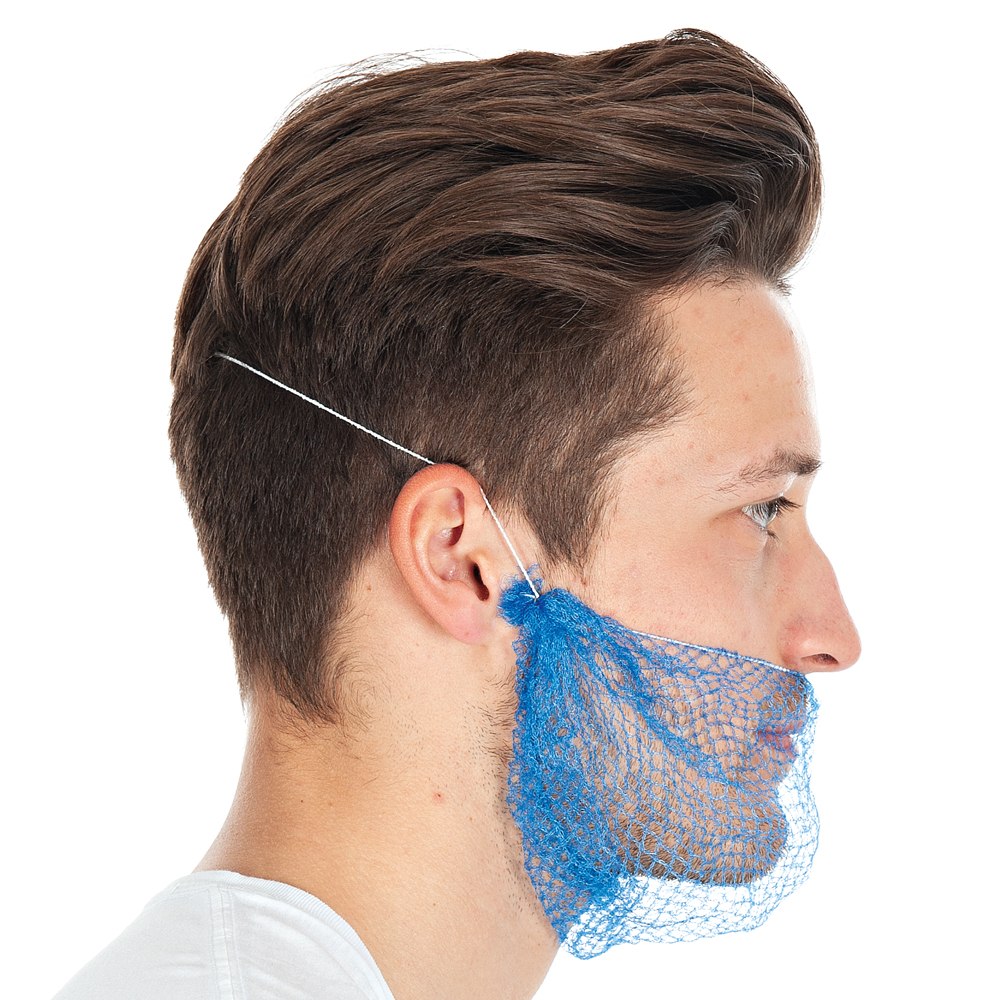 Beard cover made of nylon detectable in blue in the side view