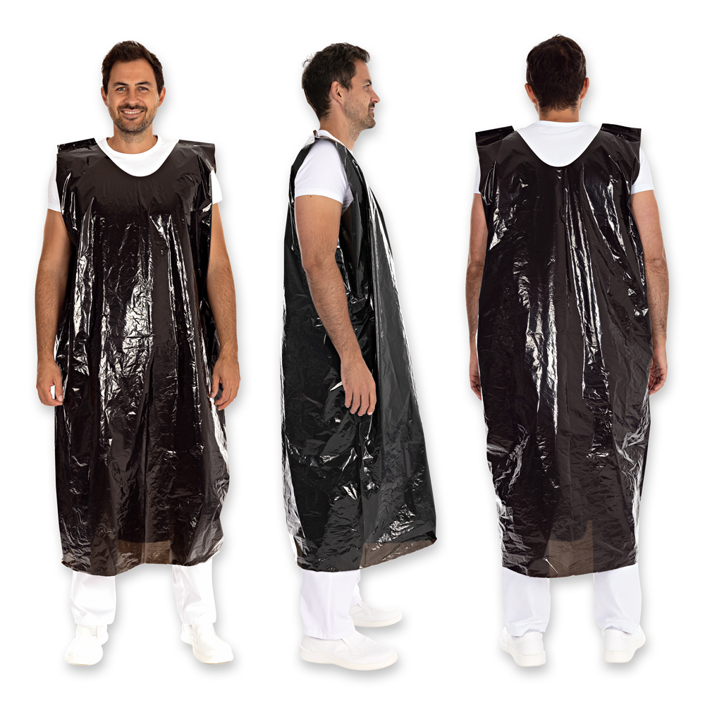 Full body aprons approx. 30 my LDPE in the all around view in black