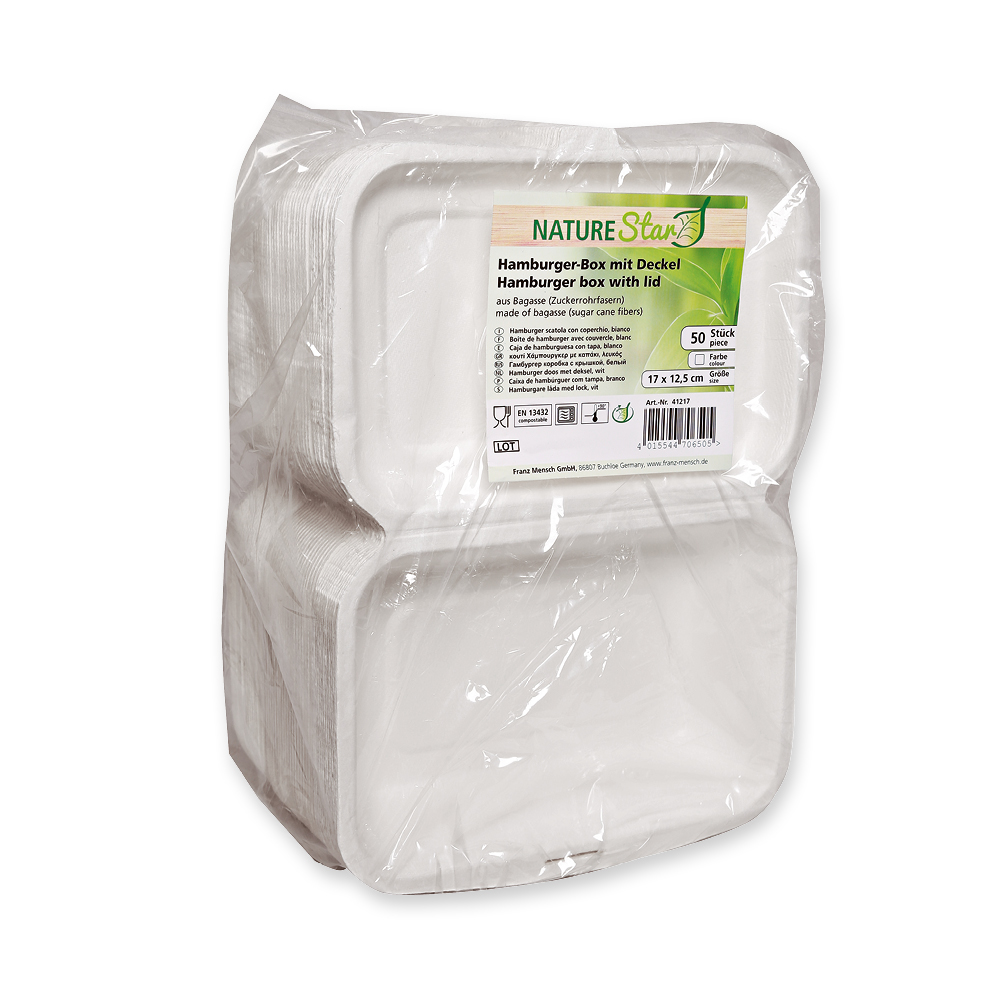 Organic menu boxes with hinged lid made of bagasse, packaging