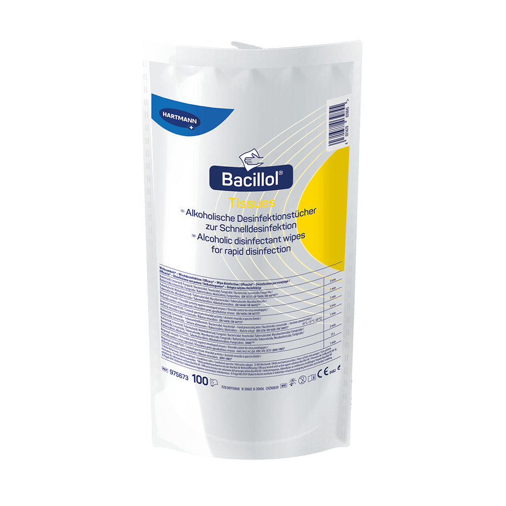 Hartmann Bacillol® Tissues, alcoholic disinfectant wipes, front view