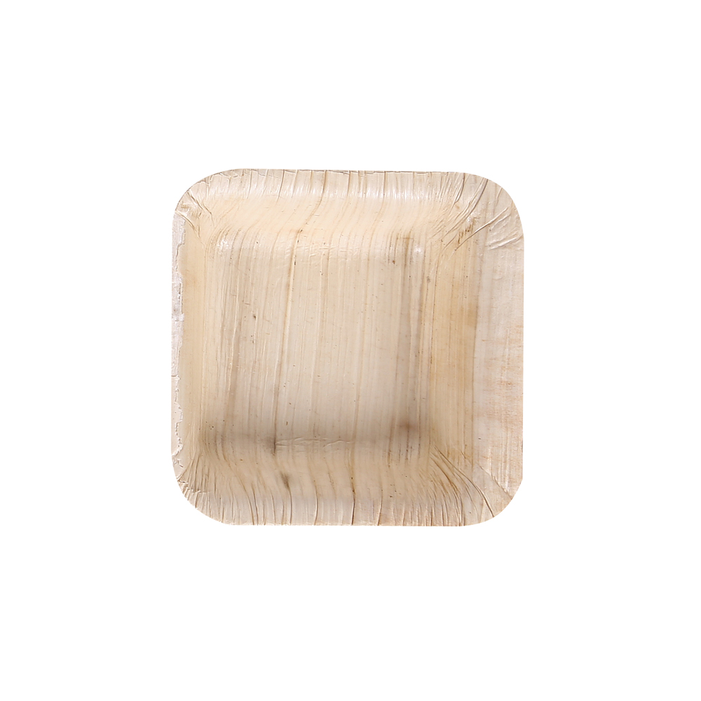 Biodegradable bowl square made of palm leaf with a filling quantity of 30ml in the top view