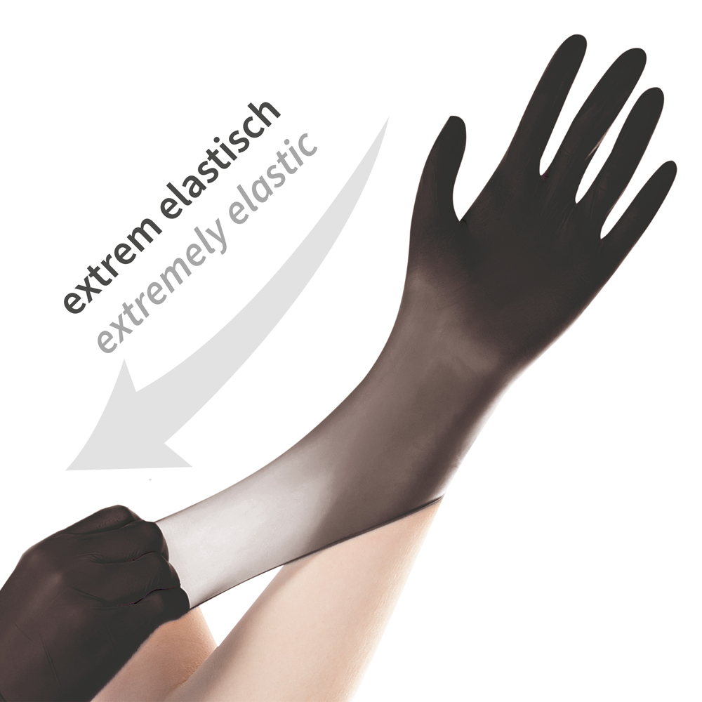 Nitrile gloves Safe Super Stretch powder-free in black with elasticity in comparison