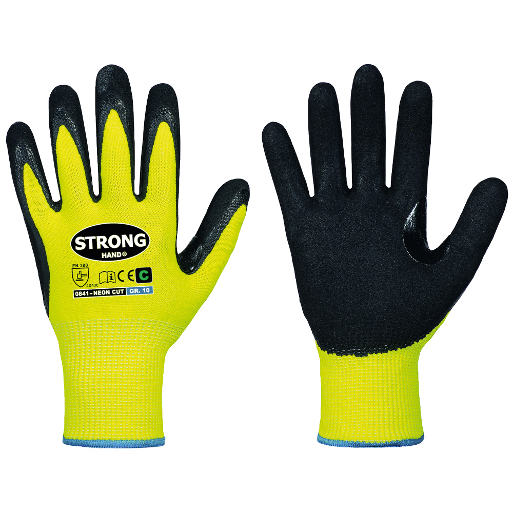 Stronghand® Neon Cut 0841, cut protection gloves, front and back view