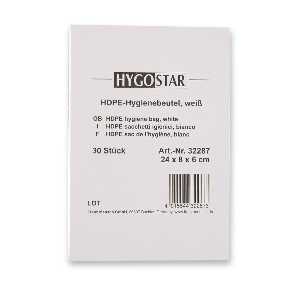 Hygiene bag | HDPE, packaging, front side Hygiene bag made of HDPE with packaging in front side
