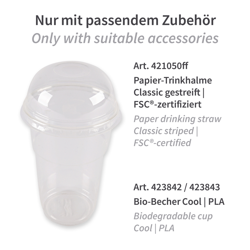 Lids for cold beverages cups, with straw slot made of PLA, art. 423862 with suitable accessories