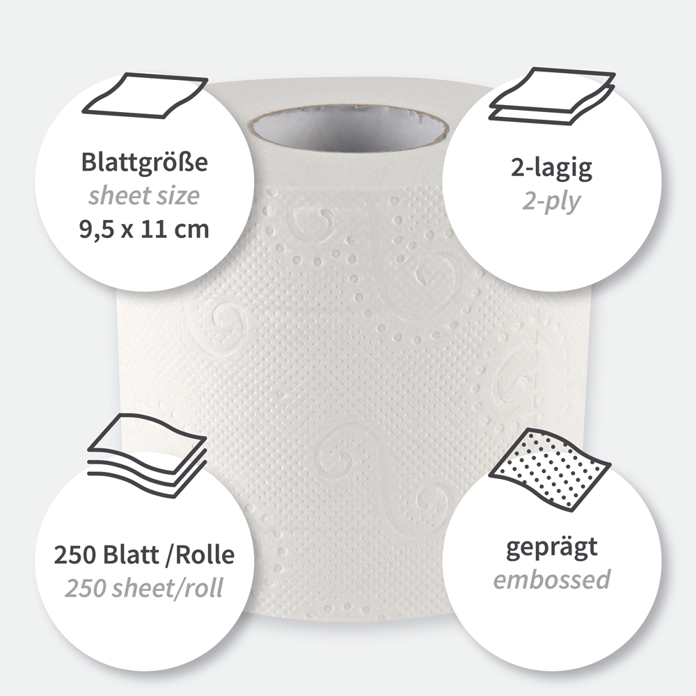 Toilettenpapier, Kleinrolle, 2-lagig aus Zellulose, Besonderheiten