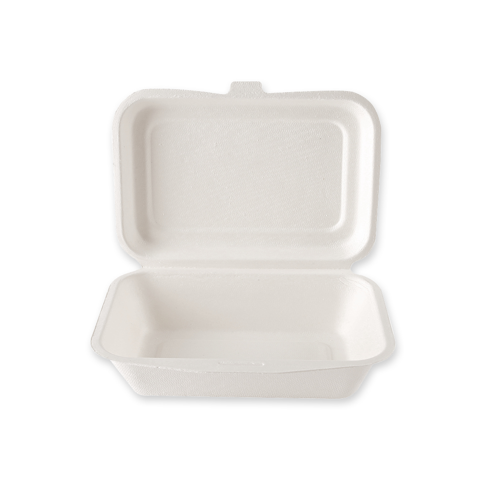 Biodegradable take away box "Single" made of sugarcane open in the front view