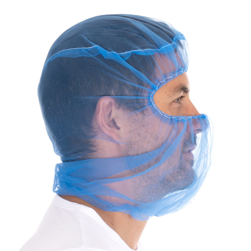 Astrohauben Micromesh | Nylon, blau, Seitansicht, über Nase Astrohauben Micromesh aus Nylon in blau in der Seitansicht über der Nase