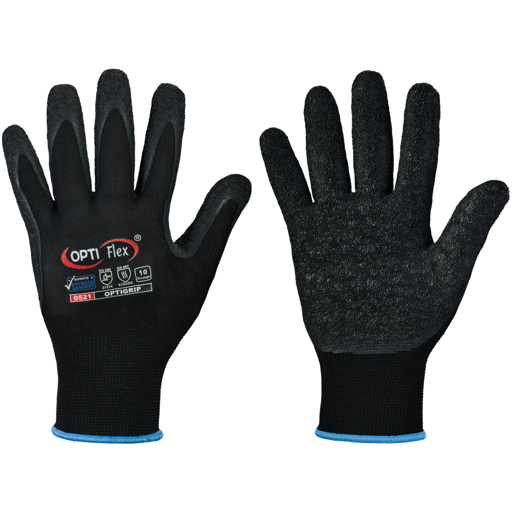 Opti Flex® Optigrip 0521 fine knit gloves from the front side and backside