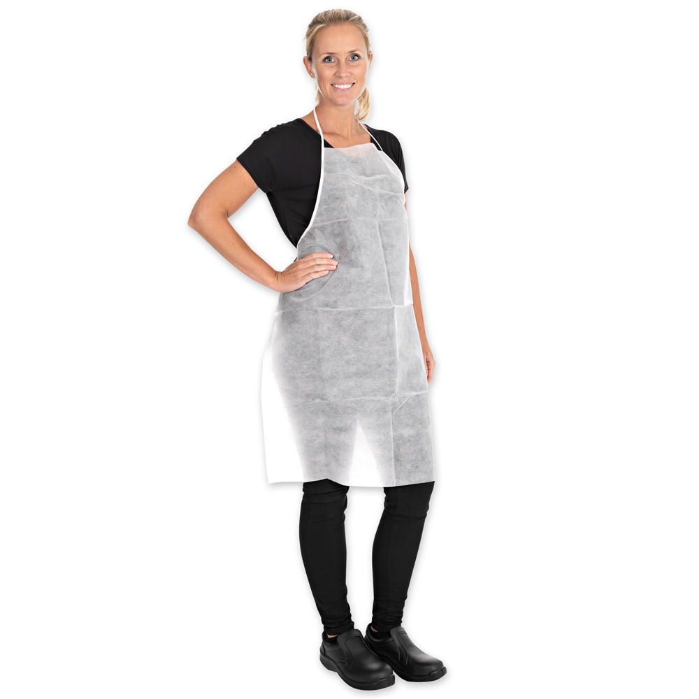 Disposable aprons made of PP in the front view in the color white