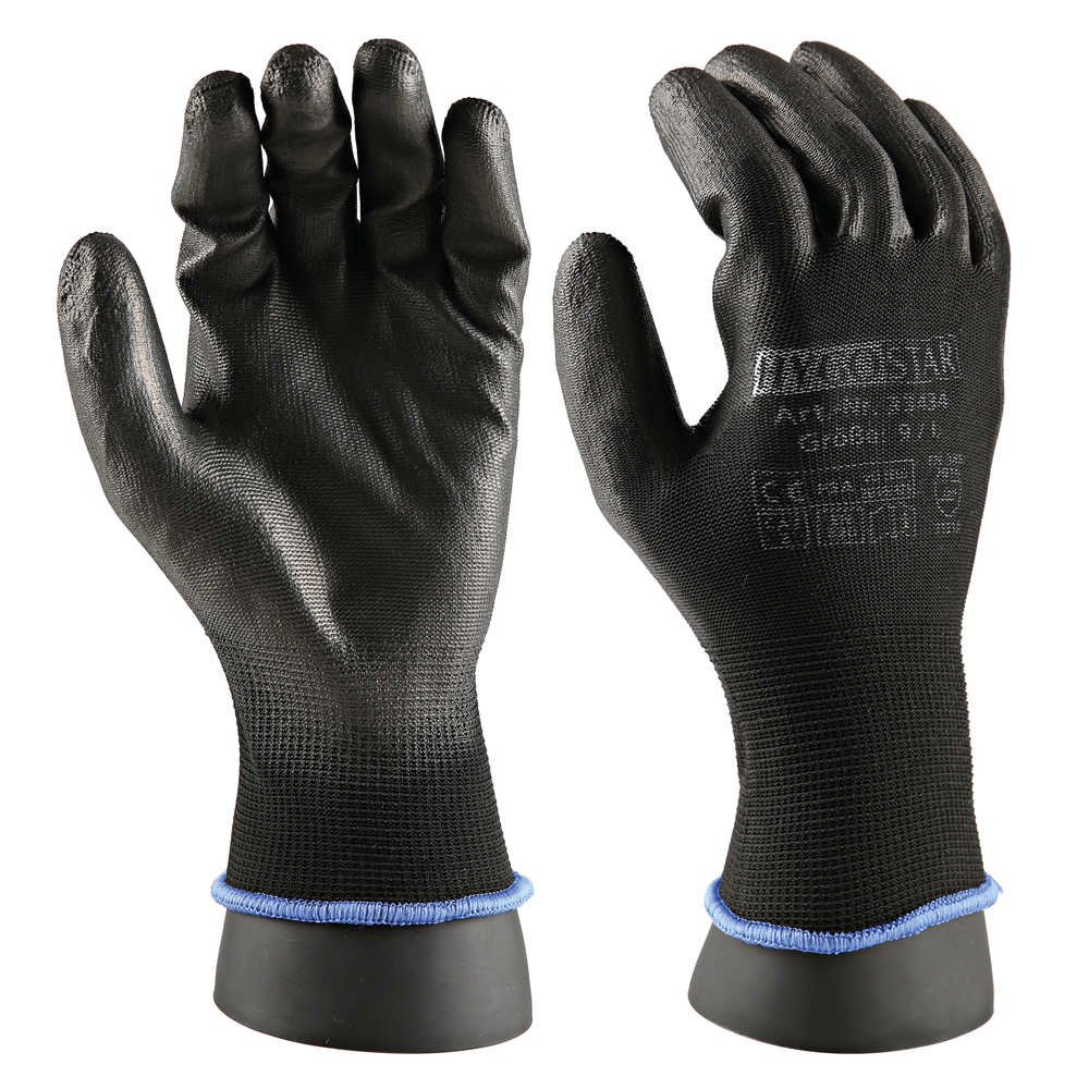 Fine knit gloves Black Ace Touch with PU coating in the front and back view