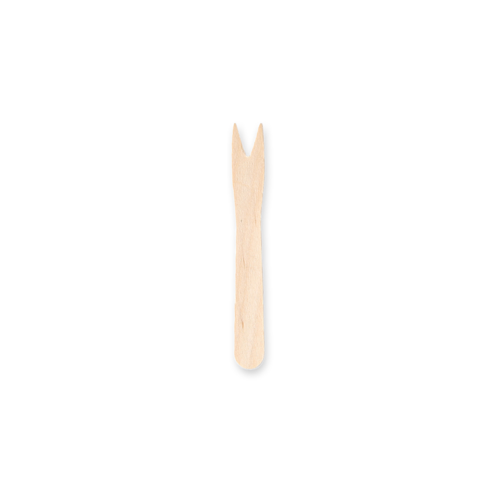 Organic birch wood fries fork front view 