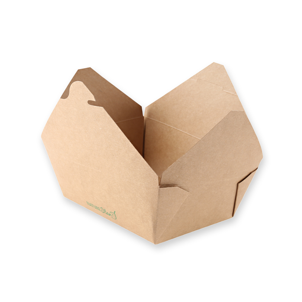 Organic food boxes Menu made of kraft paper/PE, FSC®-mix, open lid, medium size