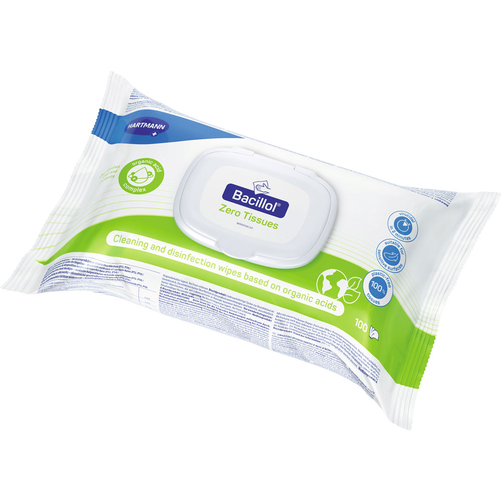 Hartmann Bacillol® Zero Tissues, disinfectant wipes in top view