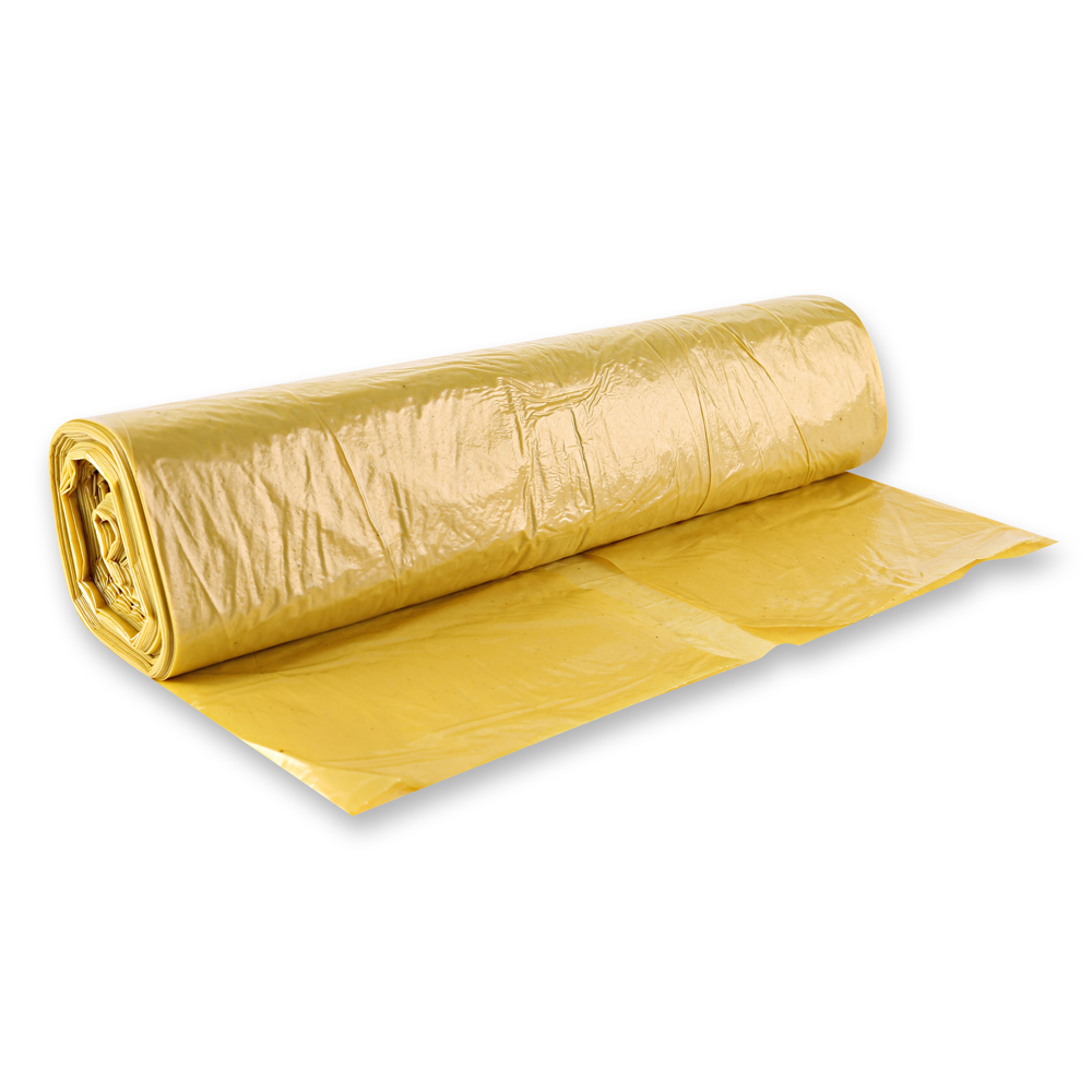 Waste bags Eco, 120 l made of LDPE on roll in yellow in the oblique view