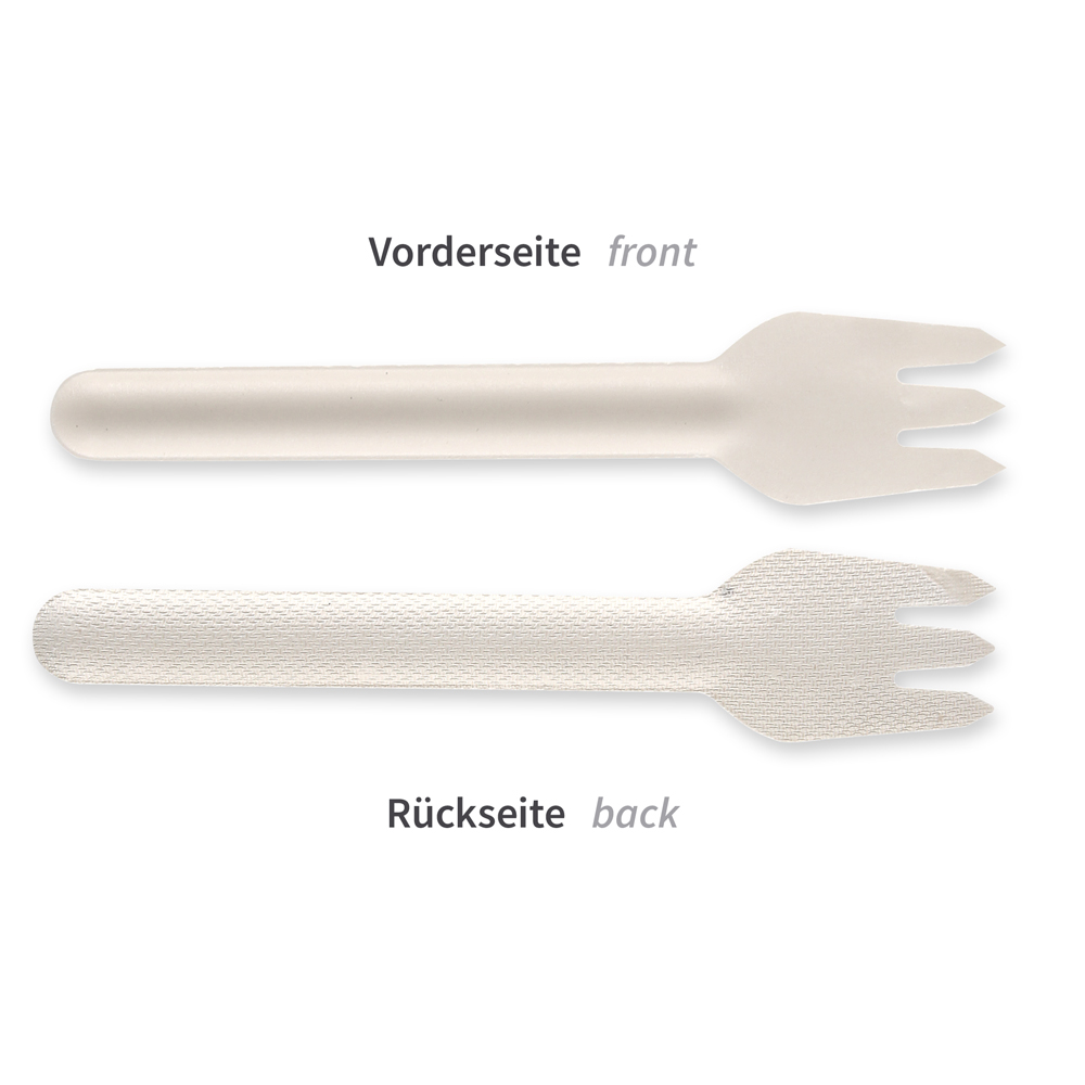 Organic forks made of bagasse, front and back view