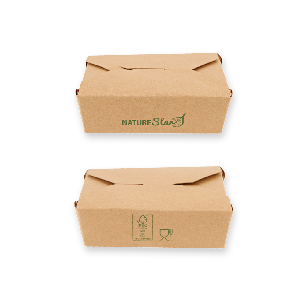 Bio Foodboxen Menu aus Kraftpapier/PE, FSC®-Mix, Frontal- & Rückansicht