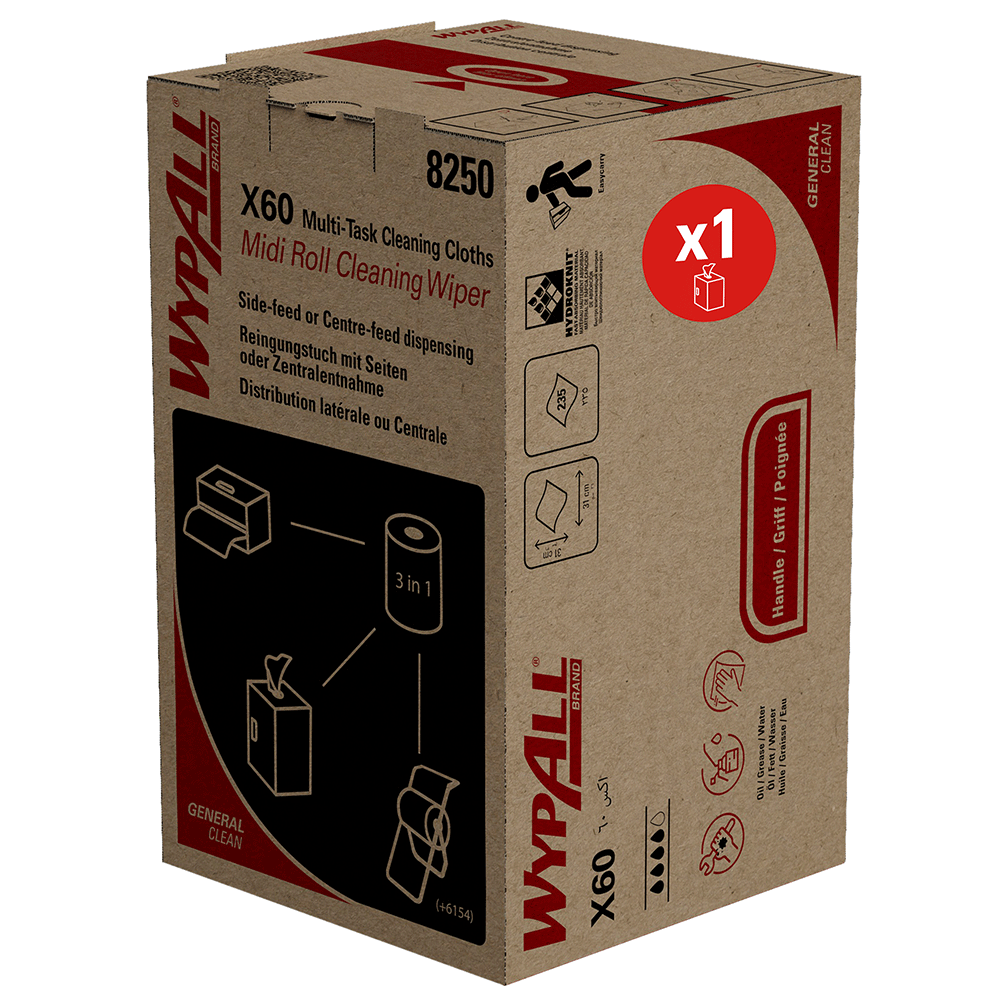 WypAll® X60 General Clean Midi Roll Reinigungstücher, blau, Spenderbox, Gesamtansicht WypAll® X60 General Clean Midi Roll Reinigungstücher, blau, Spenderbox in der Gesamtansicht