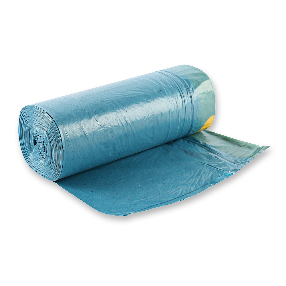 Garbage bags with drawstrings Eco, 60 l made of LDPE on roll in blue in the oblique view
