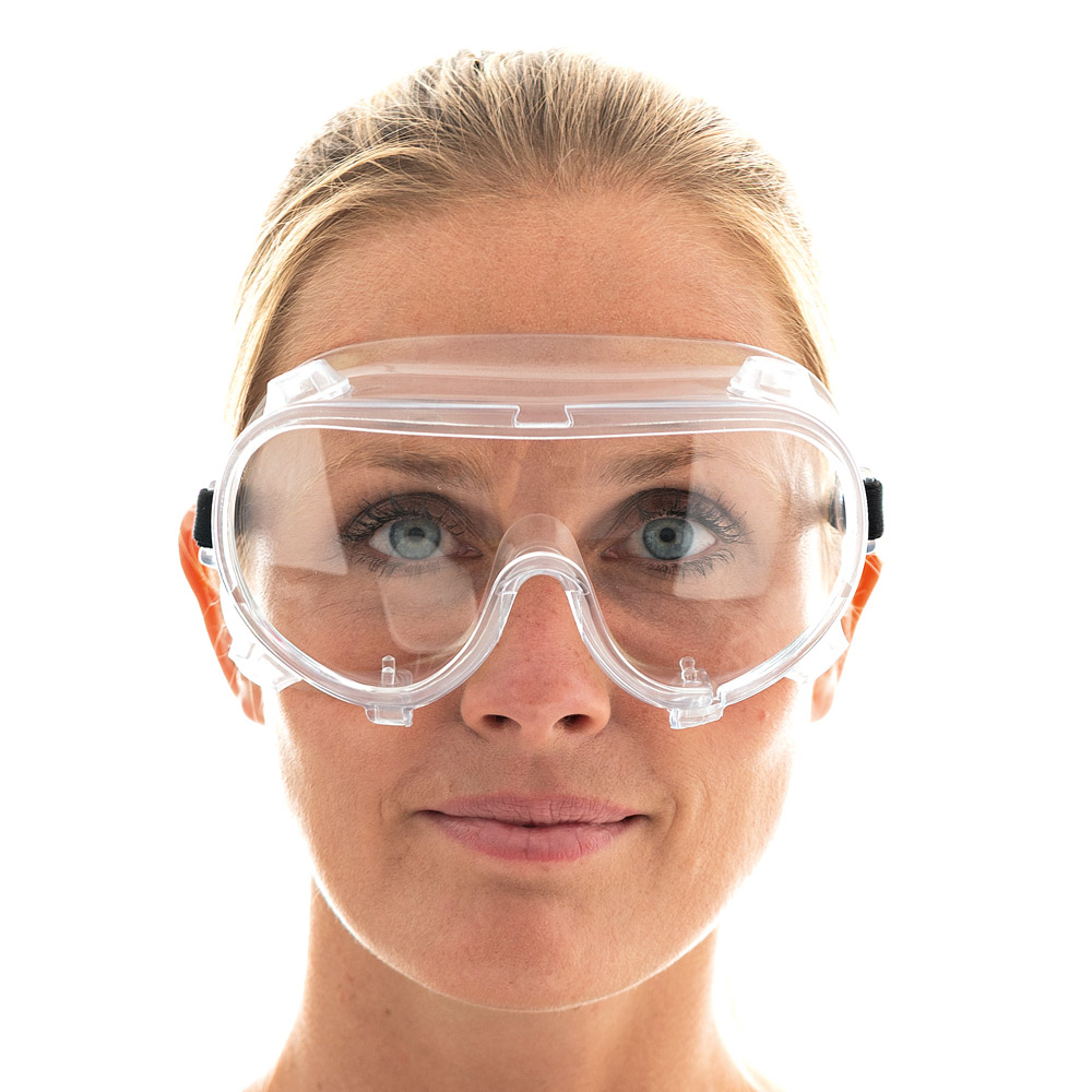 Safety goggles, ventilated made of PVC in the font view