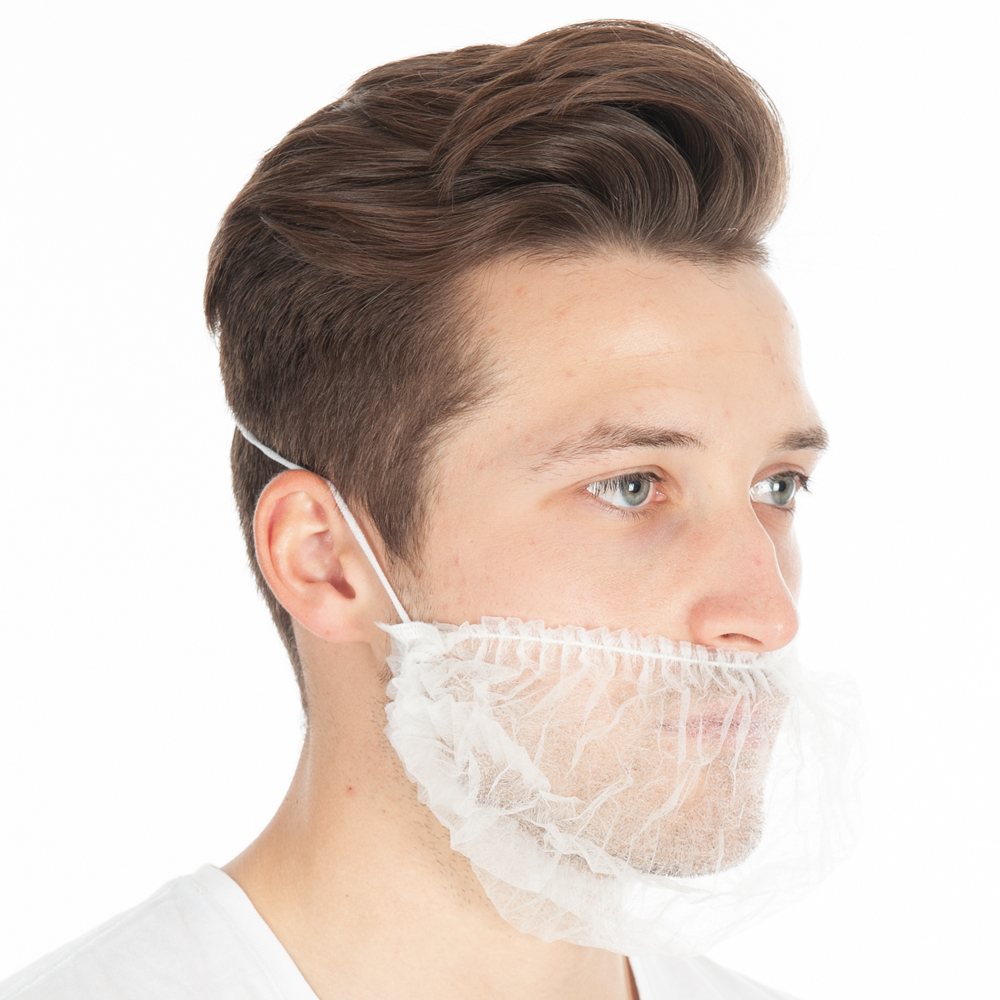 Beard cover Eco made of PP in white in the oblique view