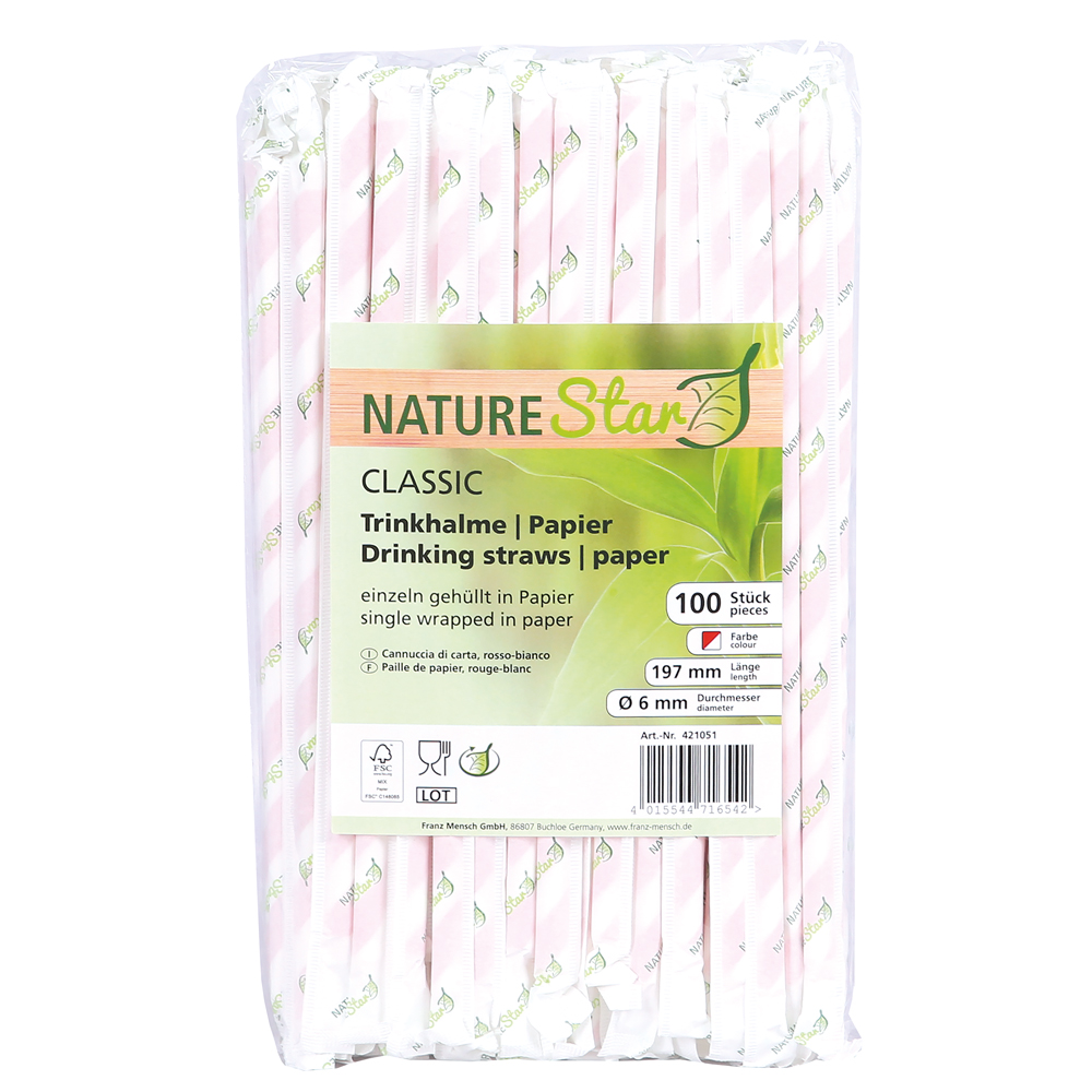Papier-Trinkhalme "Classic" aus Papier gehüllt, FSC®-zertifiziert, pink Verpackung