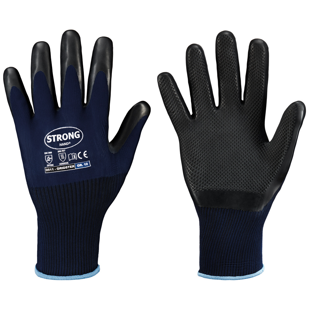 Stronghand® Gridster 0511 fine knit gloves from front side, back side