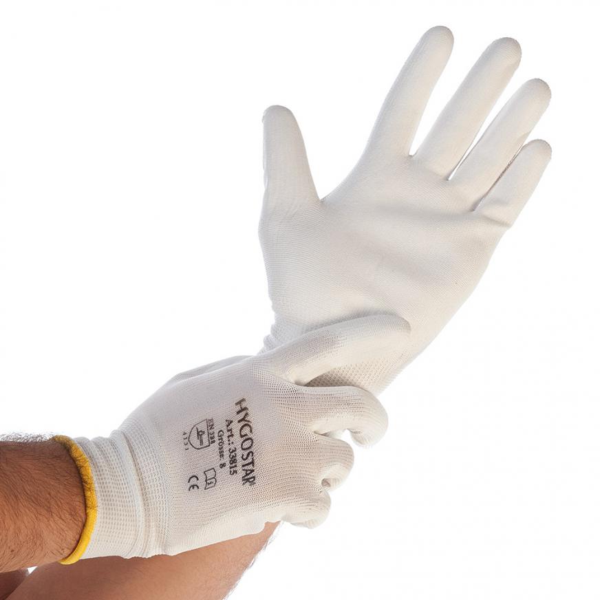 Fine knit gloves Ultra Flex Hand with PU coating in white