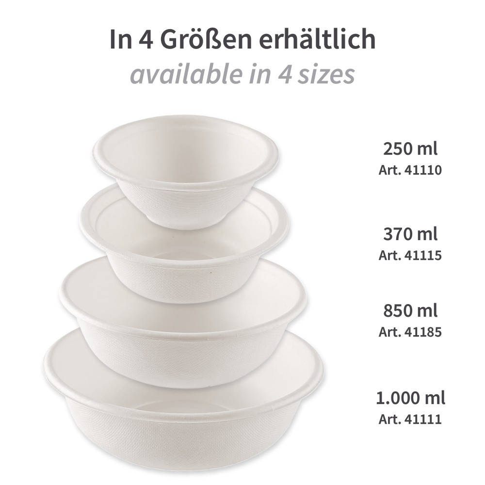 Organic bowls deep, round, made from bagasse in different sizes