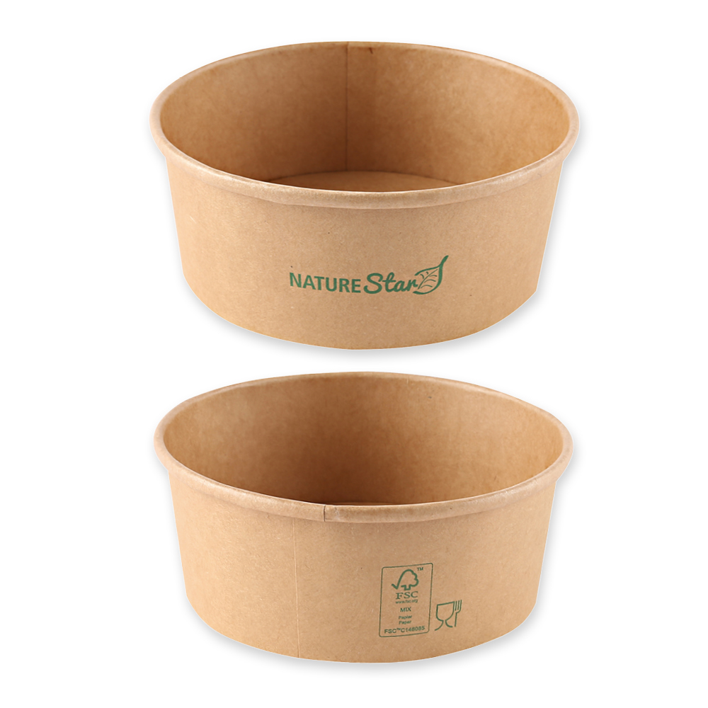 Organic salad bowls Caesar made of kraft paper/PE, FSC®-mix, front and back view, 750ml