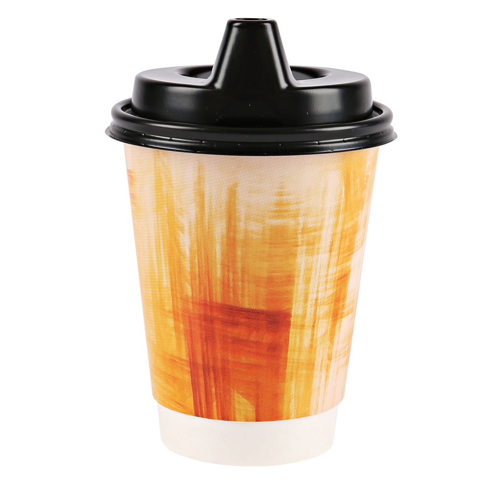 Beak cup made of cardboard in the color orange in the front view 