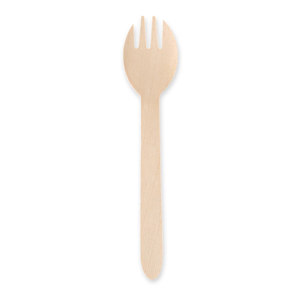 Organic disposable birch wood spoon, FSC® certified in the front view. 