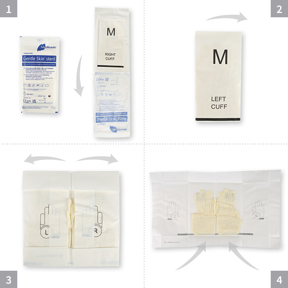 Meditrade Gentle Skin®sterile examination gloves made of latex with instructions
