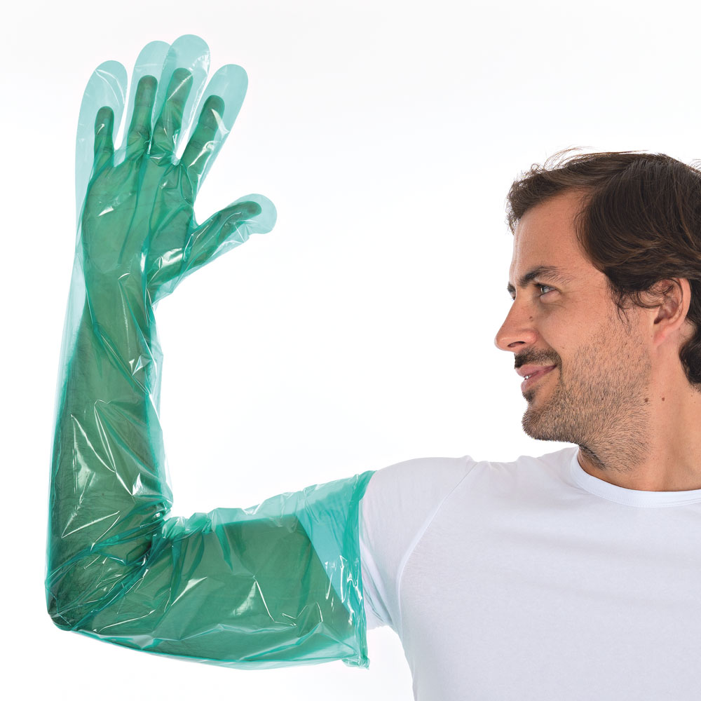 LDPE gloves Softline Long in green with smooth surface
