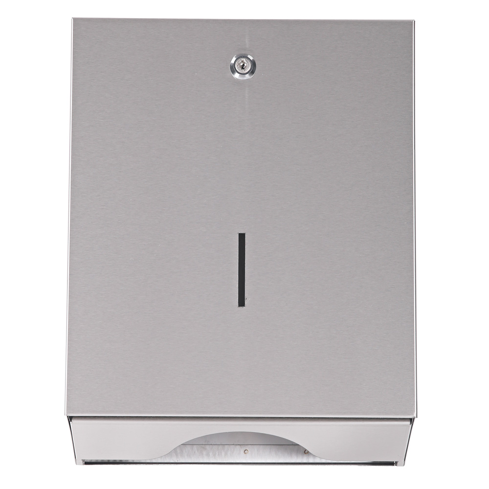 Folded paper towel dispenser, stainless steel from the top view