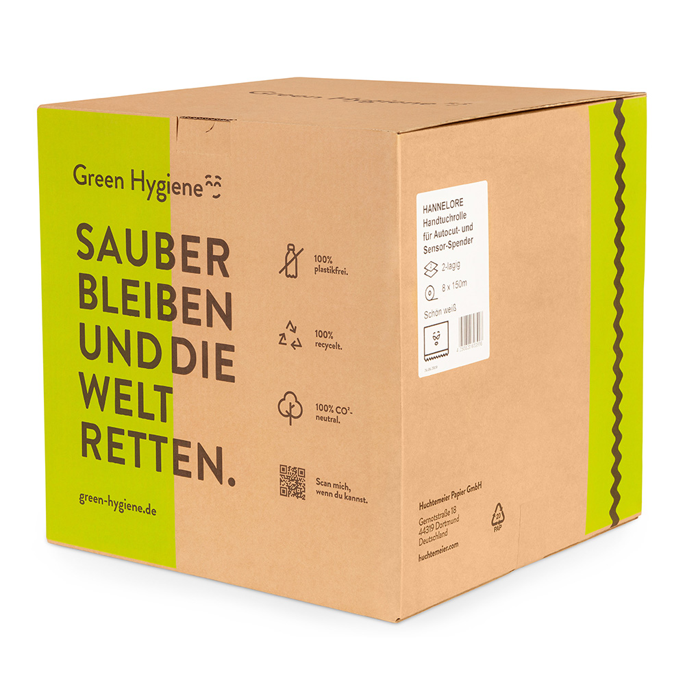 Green Hygiene® paper towel rolls HANNELORE, 2-ply made of recycled paper, outside unwinding, carton