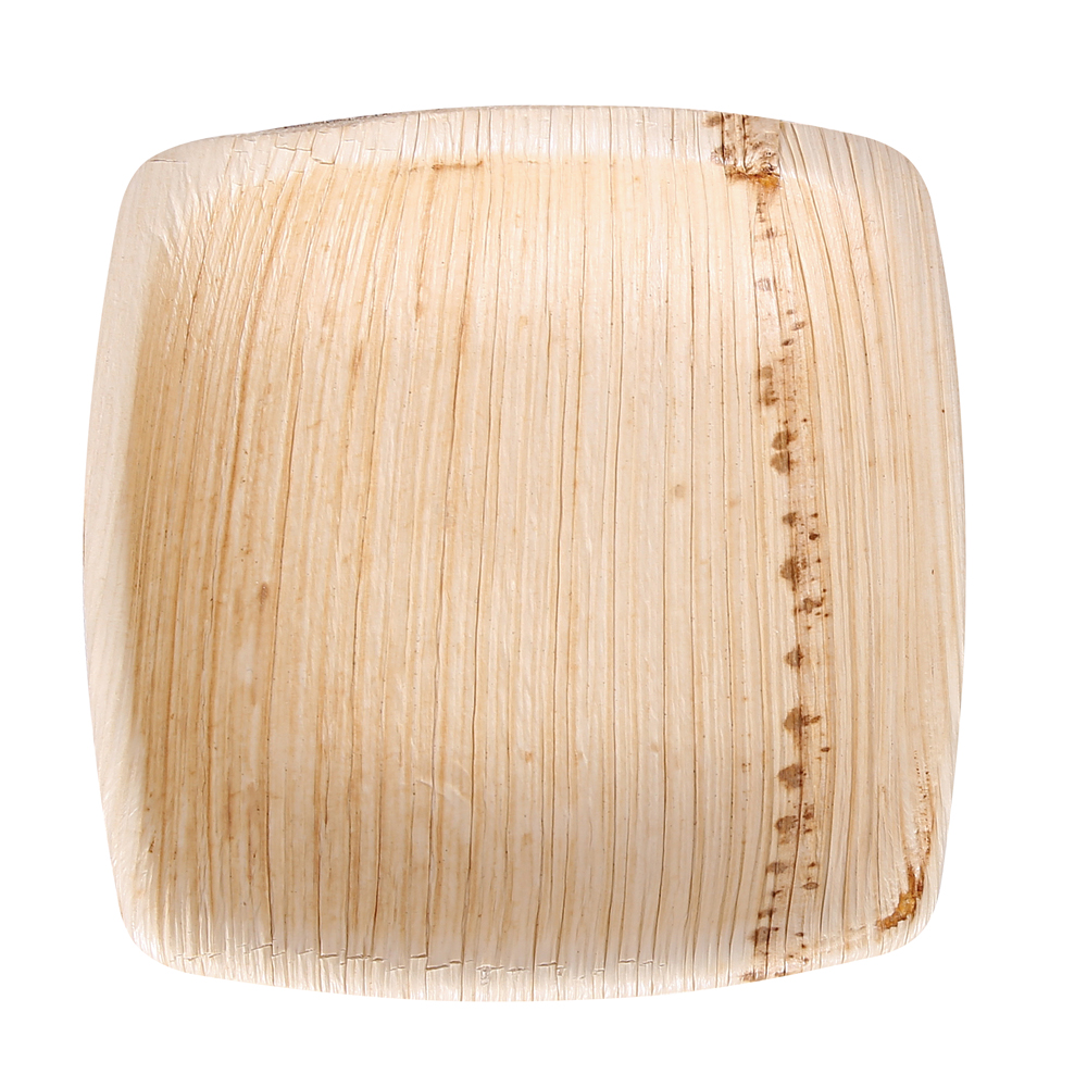 Biodegradable bowl square made of palm leaf with a filling quantity of 80ml in the top view