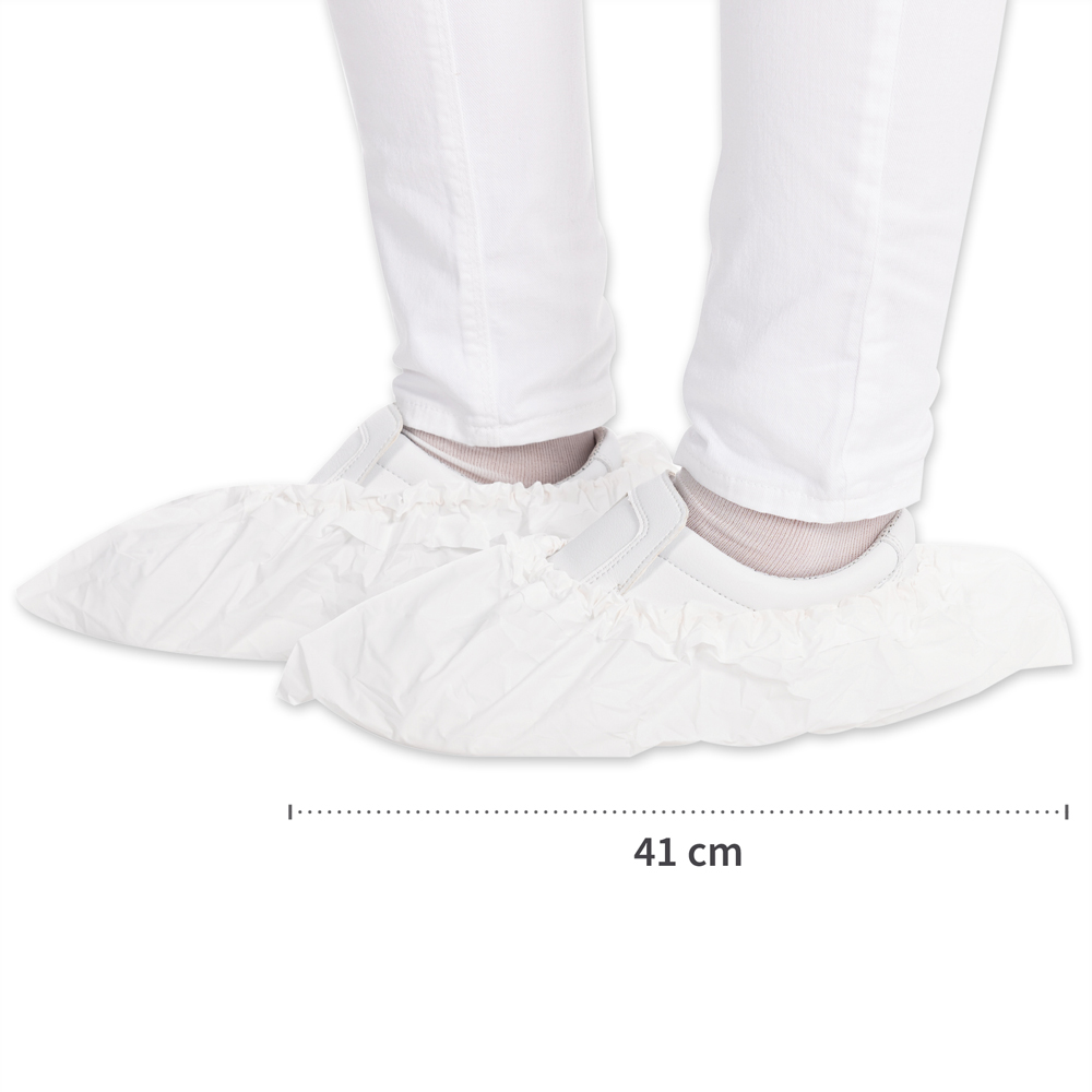 Overshoes Anti Slide made of CPE, TPE coated in the side view with the length in white
